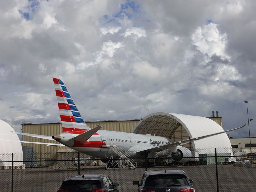The Boeing factory is on the other side of the field, so you get to see random planes that have just been built