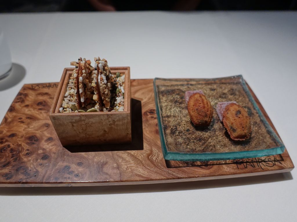 we started with what looked like macaroons with pate de fruits, but were actually salted