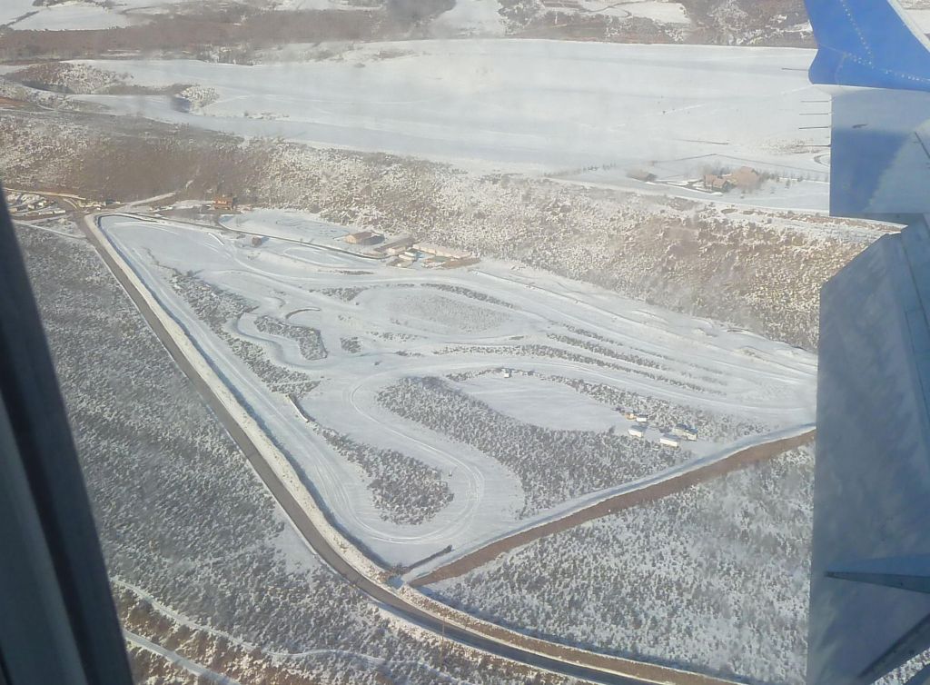 appealing snow track seen from the plane while landing in Aspen