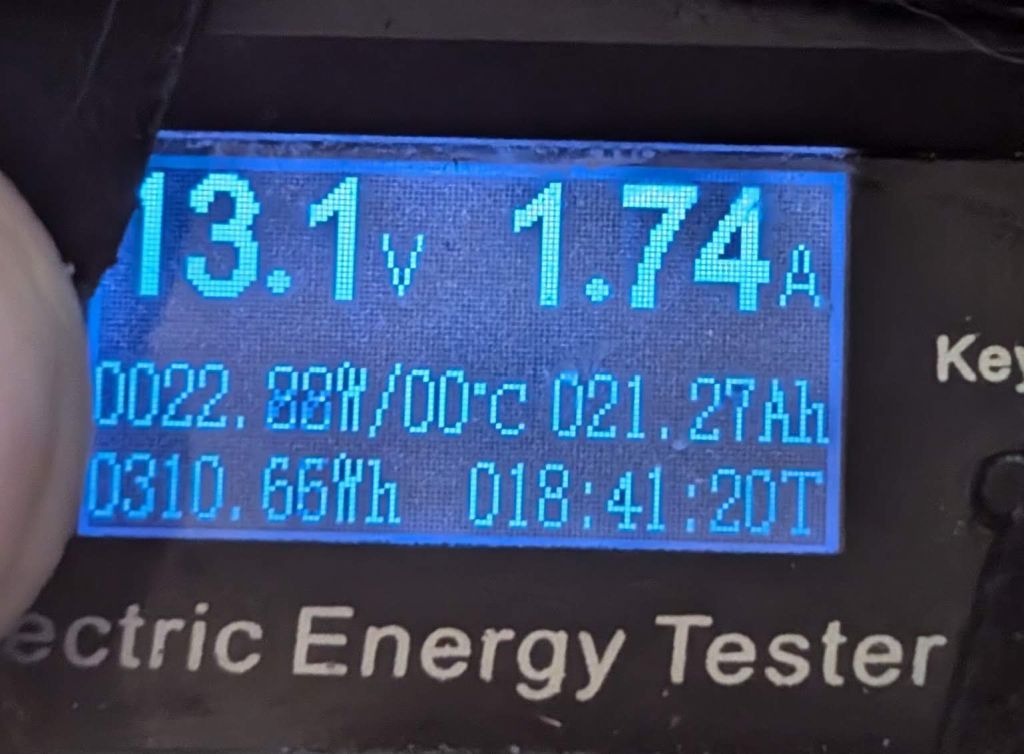 310Wh out of my 3 batteries, more than I thought, and almost 19H