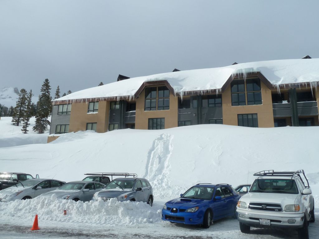 a couple of skiers climbed on the roof and jumped out. Sweet!