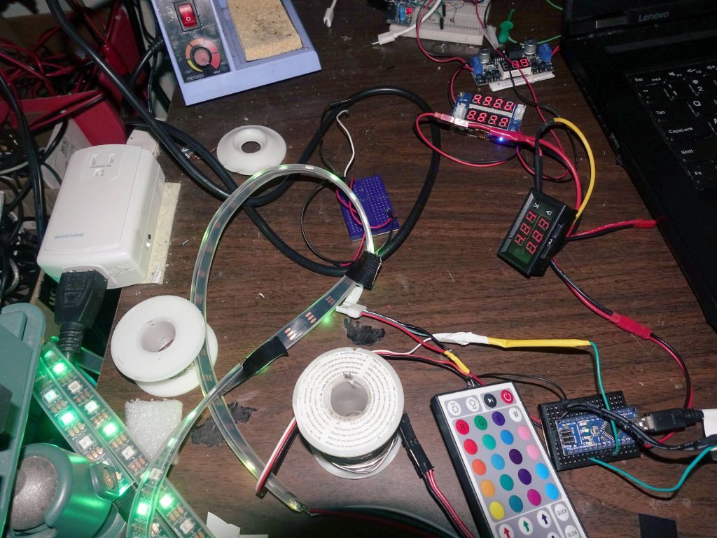 an arduino nano v3 running neopixel strips