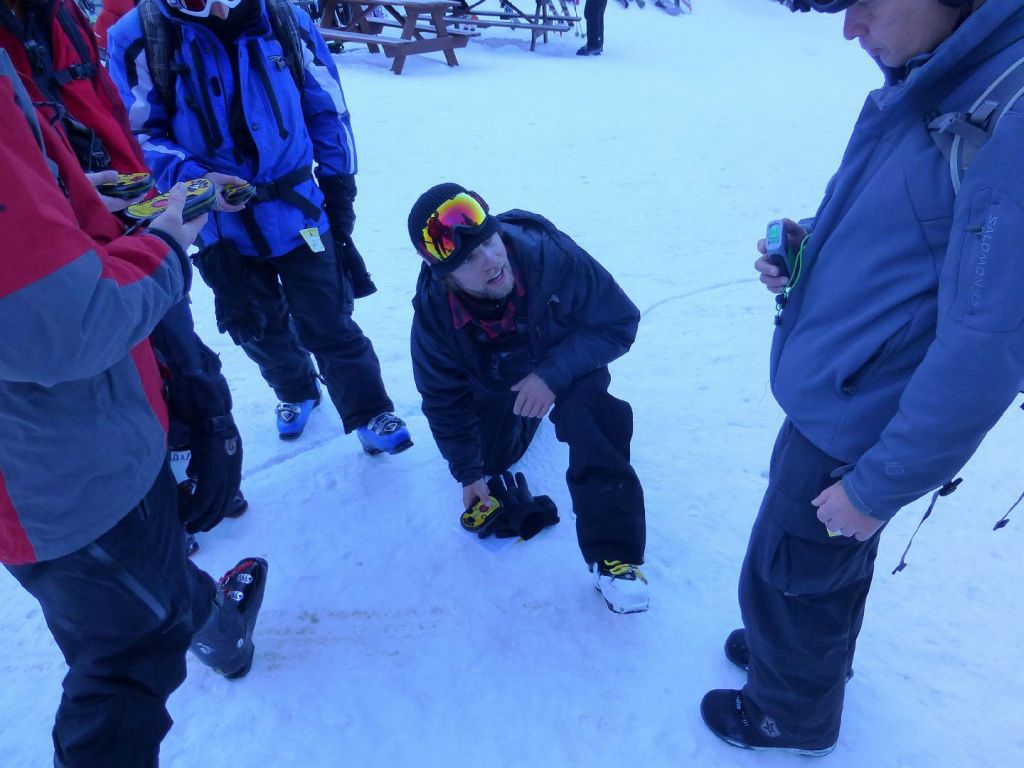 Calvin, our guide, giving us a primer on using avalanche probes