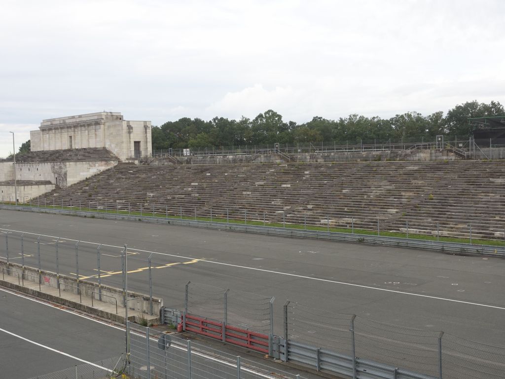 part of the outside of the field is actually used as a race track a few times a year, with grand stands