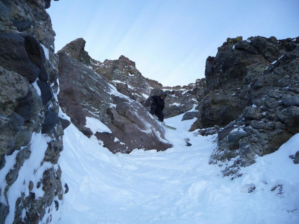 the chute skier's left from Corniche, still hard to ride down without scraping on rocks