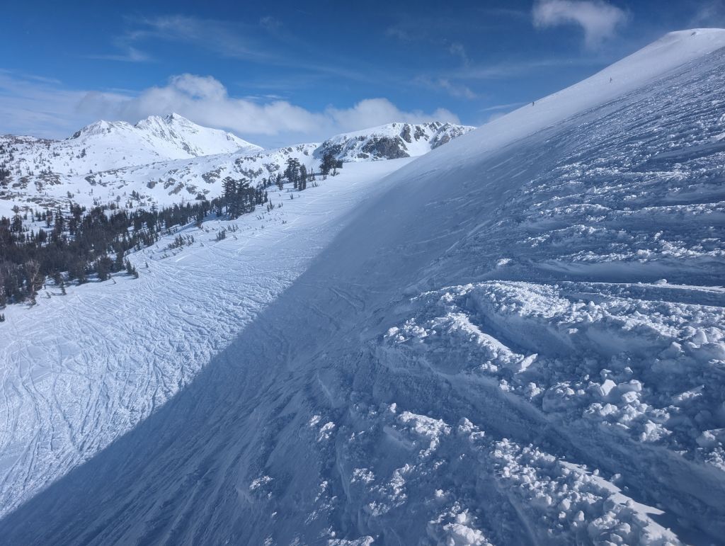 the cornice off the wave had been blown off by the wind, it was now a gentle slope. Had never seen that.