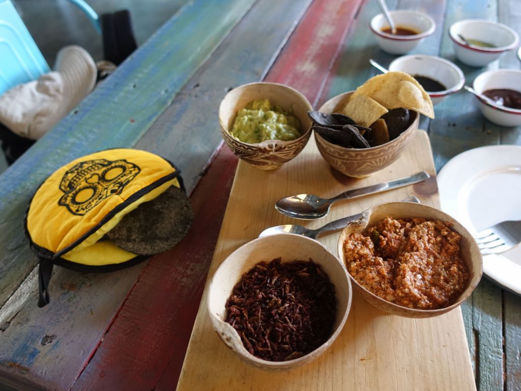 I had a quick local lunch, including dried grasshoppers