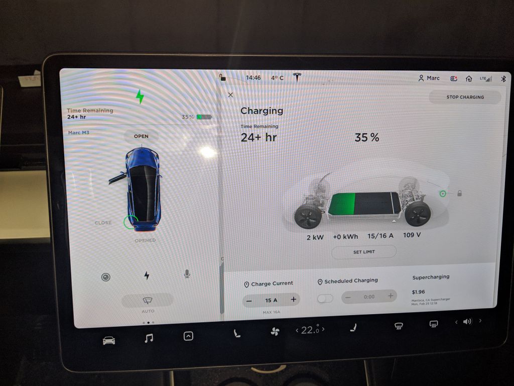 otherwise, in an underground lot, charging from 110V is much slower :)