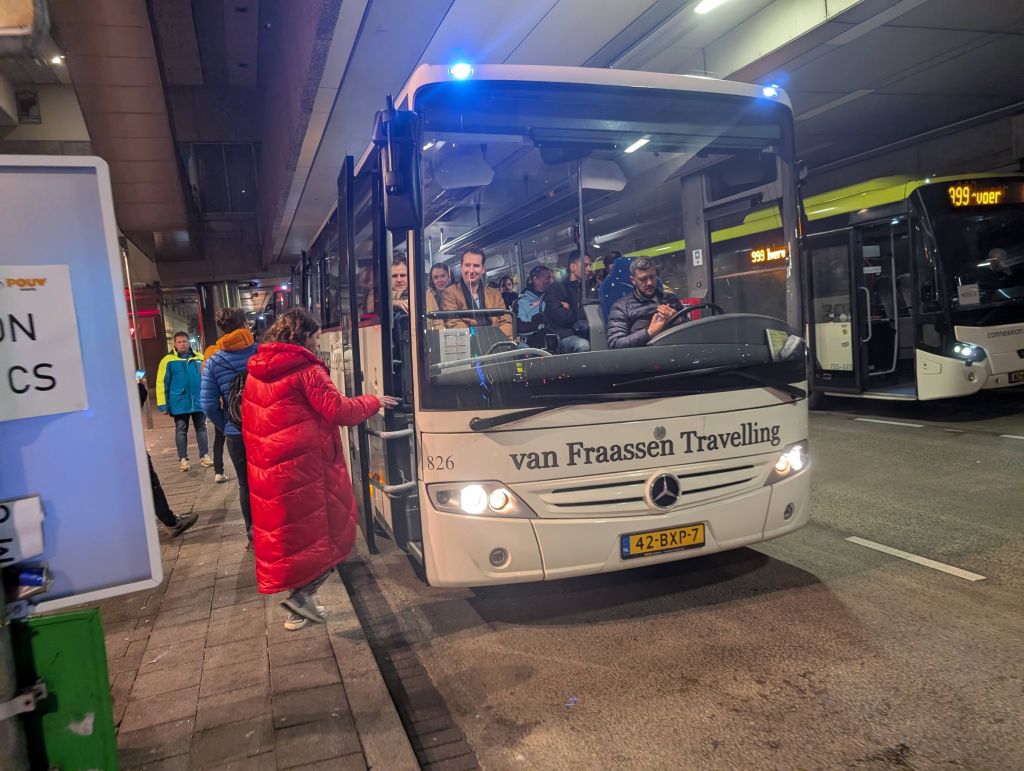 shuttle bus back to main station because metro didn't open until one our later