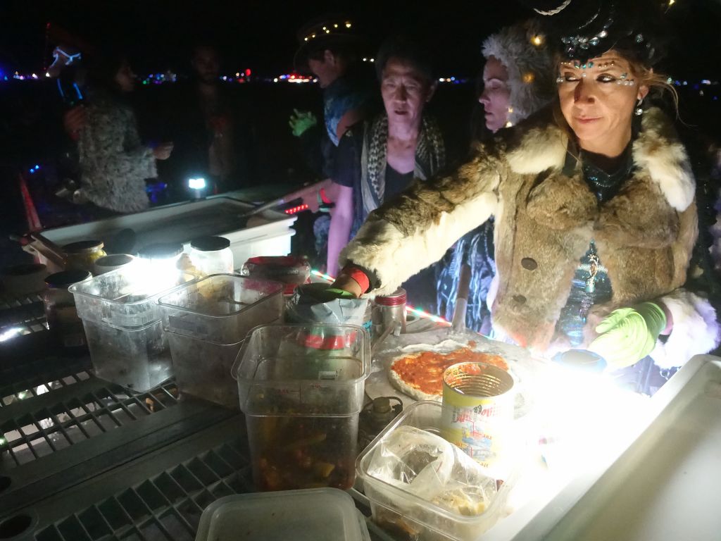 pizza on the playa in the middle of the night, yum