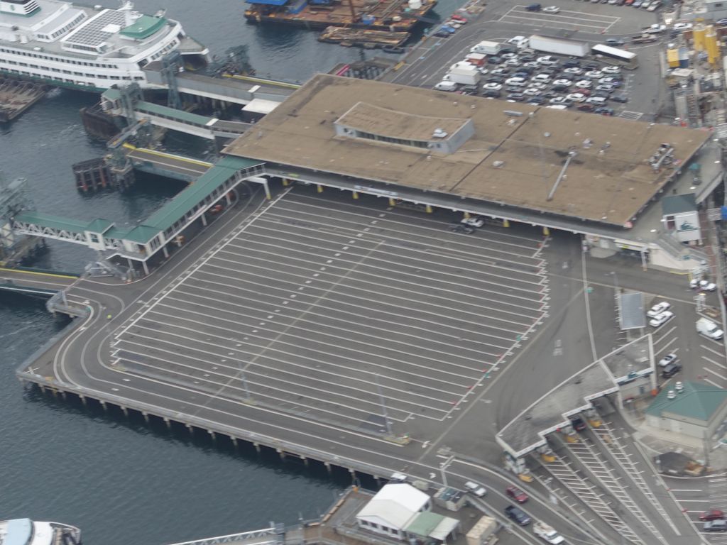 cars line up for the ferry, with overflow lines